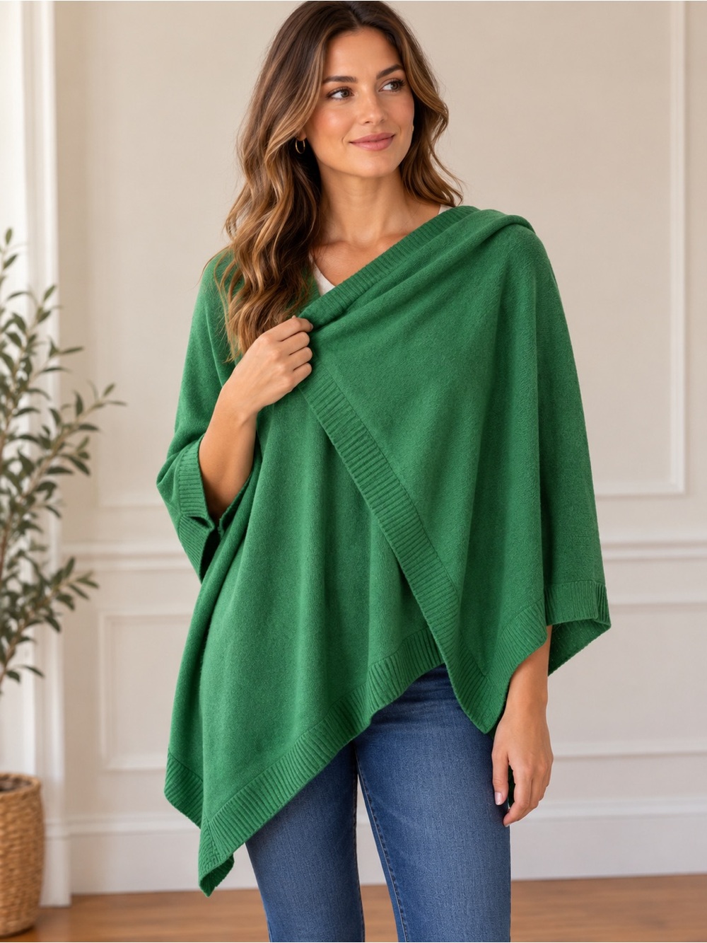 Kinross Emerald Green Wrap Poncho Sweater